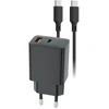 Įkroviklis Alogy Setty kroviklis jungiama į tinklą USB-A + USB-C PD/QC 30W juoda + kabelis USB-C 1m RLSK-AC-01 juoda