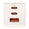 Sieninis įkroviklis Baseus GaN5 2x USB-C + USB, 65W + laidas 1m (baltas)