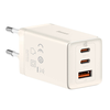Sieninis įkroviklis Baseus GaN5 2x USB-C + USB, 65W + laidas 1m (baltas)