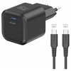„Swissten“ kelioninis įkroviklis GaN USB-C 35 W PD + duomenų kabelis USB-C - USB-C 1,2 m