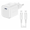 „Swissten“ kelioninis įkroviklis GaN USB-C 35 W PD + duomenų kabelis USB-C - USB-C 1,2 m