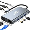 TB USB C šakotuvo adapteris 8w1 HDMIx2 USB VGA RJ45 PD