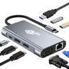 TB USB C šakotuvo adapteris 8w1 HDMIx2 USB VGA RJ45 PD