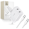 Wall Charger PD 20W 2x USB-C + Cable USB-C – USB-C Tech-Protect C20W baltas