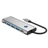 Tech-Protect HB04 HUB Adapteris 9in1 USB-C + USB2.0 + USB3.0 + HDMI 4K 60Hz + SD / TF + PD100W + AV3.5 - pilka