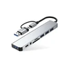 Tech-Protect HB06 HUB Adapteris 8in1 TYPE-C + USB2.0 + USB3.0 + SD/TF + AV3.5 - pilka