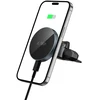 „TECH-PROTECT MM15W-V5“ magnetinis „MagSAFE“ CD grotuvo ir ventiliacijos angos laikiklis automobiliui, belaidis įkroviklis, 15 W, juodas/juodas