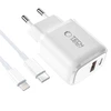 Tech-Protect NCA20 PD 20W QC3.0 USB-A / USB-C sieninis įkroviklis + USB-C / Lightning laidas 100 cm - Baltas