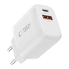 Tech-Protect NCA20 PD 20W QC3.0 USB-A / USB-C sieninis įkroviklis + USB-C / Lightning laidas 100 cm - Baltas