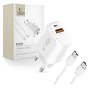 Tech-Protect NCA20 PD 20W QC3.0 USB-A / USB-C sieninis įkroviklis + USB-C / USB-C laidas 100 cm - Baltas