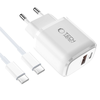 Tech-Protect NCA20 PD 20W QC3.0 USB-A / USB-C sieninis įkroviklis + USB-C / USB-C laidas 100 cm - Baltas