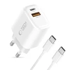 Tech-Protect NCA30 PD 30W QC3.0 USB-A / USB-C sieninis įkroviklis + USB-C / USB-C laidas 100 cm - Baltas