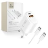 Tech-Protect NCA30 PD 30W QC3.0 USB-A / USB-C sieninis įkroviklis + USB-C / USB-C laidas 100 cm - Baltas