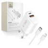 Tech-Protect NCA30 PD 30W QC3.0 USB-A / USB-C sieninis įkroviklis + USB-C / Lightning laidas 100 cm - Baltas
