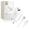 Tech-Protect NCA45W-GAN 2-Port laidinis įkroviklis PD 45W / QC3.0 + Lightning kabelis baltos spalvos
