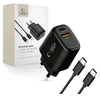 Tech-Protect NCA45W-GAN 2-Port laidinis įkroviklis PD 45W / QC3.0 + Type-C kabelis juodos spalvos
