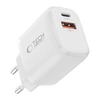 Tech-Protect NCA45W-GAN 2-Port laidinis įkroviklis PD 45W / QC3.0 baltos spalvos
