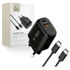 Tech-Protect NCA45W-GAN 2-Port laidinis įkroviklis PD 45W / QC3.0 + Type-C kabelis juodos spalvos