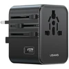 Kelioninis įkroviklis Adapteris USAMS CC308 2xUSB-C 17W 4in1 US/AU/EU/UK juodos spalvos