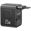 Kelioninis įkroviklis USAMS CC309 2xUSB-C 25W 4in1 US/AU/EU/UK juodos spalvos