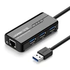 Ugreen 20265 USB-A / RJ45 1000 Mbps HUB 3x USB 3.0 tinklo adapteris - juodas