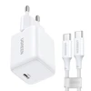 Ugreen X513 30W GaN Laidinis įkroviklis 1x USB-C + 1m USB-C Kabelis - baltos spalvos