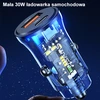 Automobilinis įkroviklis 30W USB + USB-C Fast Charge Usams C32 CC164CC01 (US-CC164) juodos spalvos