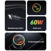 USAMS automobilinis įkroviklis 2xUSB-C 1xUSB-A C33 60W with spring cable Fast Charge juodos spalvos CC167CC01 (US-CC167)