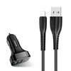 Automobilinis įkroviklis (2xUSB) su Lightning laidu, USAMS, 2.1A, juodas
