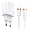 USAMS Tinklo įkroviklis 1xUSB-C T34 20W 5V-3A PD3.0 + kabelis U63 USB-C lightning 20W baltos spalvos (T49) T49OCLN01