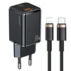 USAMS Tinklo įkroviklis 1xUSB-C+1xUSB T43 33W PD3.0 +QC3.0 + kabelis U63 USB-C lightning juodos spalvos USKTZ01