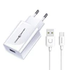 USAMS laidinis įkroviklis 1xUSB T22 18W 3A QC3.0+ kabelis USB-C 1m baltos spalvos (T48) T48OCLN01