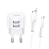 USAMS laidinis įkroviklis2xUSB T20 2,1A microUSB baltos spalvos round Fast Charging XTXLOGT18MC05