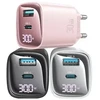 USAMS CC229 kelioninis įkroviklis | 30 W | GaN | USB-C, USB-A | baltas