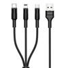 USAMS Kabelis pintas U5 3w1 1,5m 2Ajuodos spalvos (lightning/microUSB/USB-C) SJ2193IN101 (US-SJ219)