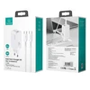 USAMS Tinklo įkroviklis MT 2xUSB-C+USB GaN 65W T33 PD + kabelis USB-C-USB-C 100W Fast Charging baltos spalvos MTXLOGTC02