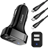 Automobilinis įkroviklis (2xUSB) su Type-C, Lightning, Micro USB laidu, USAMS, 2.1A, juodas