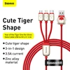 Baseus kabelis Year of the Tiger 3 in 1 – USB į Type C, Lightning, Micro USB – 3,5A 1,2 metras (CASX010009) raudonos spalvos