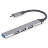 USB-C 4 prievadų šakotuvas, pilko metalo korpusas