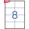 Lipnios etiketės Apli, A4, 105x74mm, 8 etiketės lape, 100 lapų, baltos spalvos