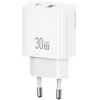 Laidinis įkroviklis USAMS CC316 T65 30W 1xUSB-C 1xUSB-A Fast Charging baltos spalvos