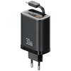 Laidinis įkroviklis USAMS Xiang Series CC296 30W 1xUSB-C 1xUSB-A + USB-C kabelis juodos spalvos