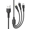 XO kabelis NB230 3w1 USB - Lightning + USB-C + microUSB 1,0m 2,4A juodos spalvos