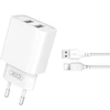 XO laidinis įkroviklis CE02C 2x USB 2,1A baltos spalvos + Lightning kabelis