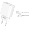 XO laidinis įkroviklis CE02C 2x USB 2,1A baltos spalvos + microUSB kabelis