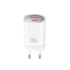 XO laidinis įkroviklis CE21 PD 30W 1x USB-C 1x USB baltos spalvos