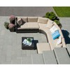 Lauko baldų komplektas Home4You Sodo baldų komplektas DAWSON, stalas, kampinė sofa ir pufas su pagalvėlėmis, spalva: tamsiai ruda