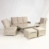 Lauko baldų komplektas Home4You Sodo baldų komplektas BASEL stalas, sofa, 2 kėdės ir 2 pufai, rėmas: aliumininis su plastikinių vytelių apdaila, spalva: smėlio