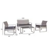Lauko baldų komplektas Home4You Komplektas VICTORIA su pagalvėlėmis, stalas, sofa ir 2 foteliai, rėmas: plienas su sintetine vytele, spalva: pilka