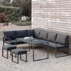 Home4You Lauko baldų komplektas LEIPZIG stalas, kampinė sofa, 2 pufai